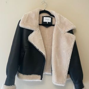 Frame leather and fur coat - S